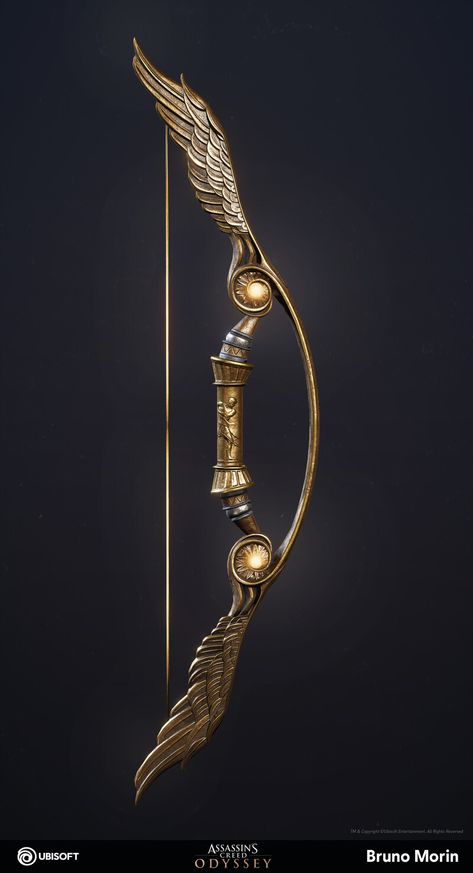 Golden Bow, Pretty Knives, Assassins Creed Odyssey, Bow And Arrow, Bow Arrows, Cool Swords, Arte Fantasy, 판타지 아트, Bow Design