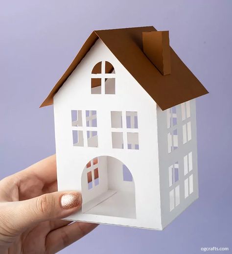 Papercut Houses - OGCrafts 3d Paper House Template, Paper House Diy, 3d Paper Houses, Paper House Template, Diy Christmas Village, Paper Christmas Decorations, House Template, Paper House, Cardboard House