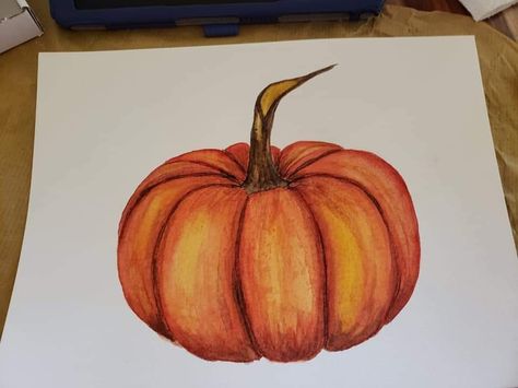 Pumpkin Drawing Colored Pencil, Pumpkin Color Pencil Drawing, Oil Pastel Pumpkin, Fall Colored Pencil Drawings, Pumpkin Oil Pastel, Pumpkin Crayon, Vegetables Drawing, Colored Pencil Artwork Ideas, Pumpkin Sketch