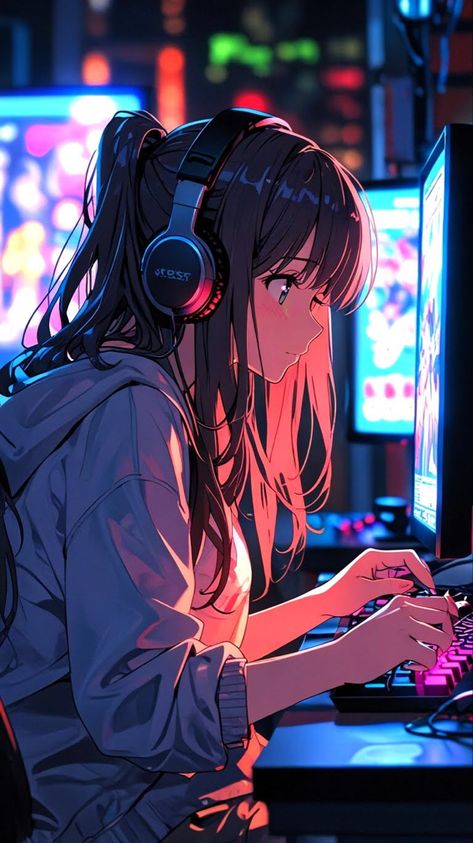 #gamergirl #animewallpaper Gamer Girl Animes, Anime Gamer Wallpaper, Gamer Girl Aesthetic Wallpaper, Gamer Girl Wallpaper, Coding Girl, Gamer Art, Anime Gamer, Gaming Anime, Gamers Anime