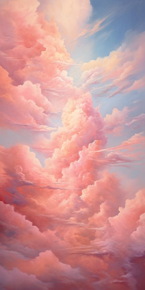 Painted Ceiling Clouds, Pink Cloud Illustration, Pink Cloud Ceiling, Pastel Sunset Painting, Sunset Ceiling, Dreamscape Painting, Cloud Iphone Wallpaper, Pink Clouds Painting, Fantasy Clouds