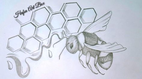 Pencil Drawing Bee Pencil Sketch, Flying Honey Bee, Beehive Drawing, Draw A Bee, Honey Bee Drawing, Sketch Step By Step, Beehive Art, Easy Art Lessons, Bee Drawing