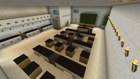 Minecraft School Classroom Desk Lab Furniture Mincraft Idea School, Minecraft Classroom Build, Minecraft School Ideas Classroom, Minecraft School Building Ideas, Minecraft School Interior, School Minecraft Ideas, Classroom Minecraft, Minecraft Lab Ideas, Minecraft School Building