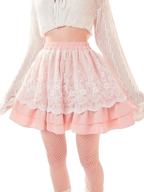 Amazon.com: OYOANGLE Women's Butterfly Embroidered Mesh Sheer High Waist A Line Flare Skater Skirt White and Pink XL : Clothing, Shoes & Jewelry Edgy Pink Aesthetic Outfit, Flower Pattern Clothes, Cute Pink Skirts, Pink Cute Clothes, Pink School Outfits, Kpop Skirt, Pink Aesthetic Clothes, Cute Pink Clothes, Girly Outfits Pink