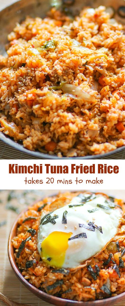 Kimchi fried rice is one of my favorite recipes use kimchi for cooking. It’s delicious and takes only a little effort to make. Tuna Kimchi Fried Rice, Recipes Using Kimchi, Casarole Dishes, Kimchi Tuna, Kimchee Fried Rice, Tuna Fried Rice, Kpop Food, Food International, Make Kimchi