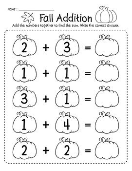 Autumn Fall Kindergarten Addition to 10 Math Number Worksheets | TpT Fall Harvest For Preschool, Fall Math For Preschool, Pumpkin Worksheets Kindergarten, Fall Preschool Homeschool, Fall Homeschool Activities Kindergarten, Math Halloween Craft, Fall Lesson Plans For Kindergarten, October Homeschool Themes, Preschool Number Activity