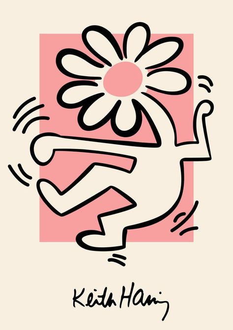 Vibrant, colorful poster by Keith Haring featuring a dancing flower. Perfect for any fan of Haring's work or for adding a pop of color to your home. keithharing popart art . #Keith_Haring_Dancing_Flower #Keith_Haring_Dancing #Dancing_Flower #Keith_Haring_Poster Keith Haring Dancing Flower, Keith Haring Dancing, Keith Haring Poster, Keith Haring Art, Haring Art, Dorm Art, Dorm Posters, Simple Phone Wallpapers, Logo Design Art