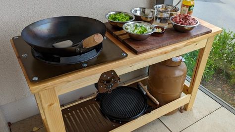 Small Outdoor Cooking Station, Moveable Outdoor Kitchen, Outdoor Cooking Station Patio, Outdoor Wok Station, Outside Cooking Station, Wok Cooking Station, Diy Outdoor Cooking Station, Wok Burner Outdoor, Outdoor Wok Cooking Station