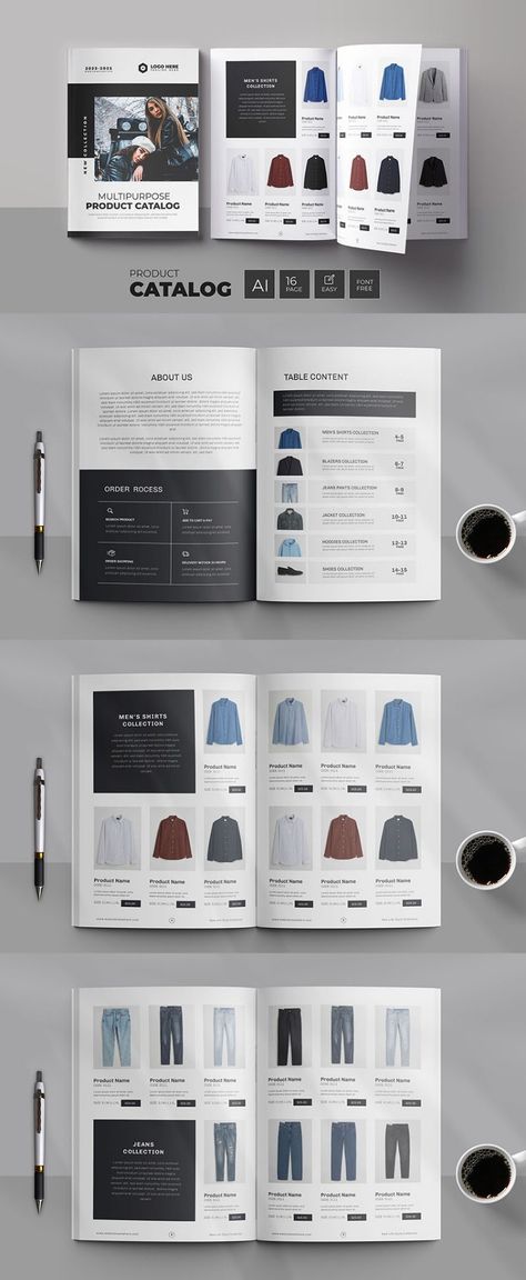 Apparel Clothes Catalog or Fashion Product Catalog Magazine Template Fashion Brand Catalogue Layout, Brand Catalogue Layout, Clothing Catalog Design Layout, Catalogue Design Fashion, Apparel Catalog Design, Brand Catalog Design, Bag Catalogue Design Layout, Catalog Design Layout Fashion, Clothes Catalogue Design