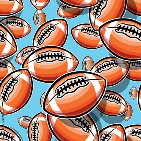 Rugby balls repeating tile background. American football balls seamless pattern vector image wallpaper and wrapping paper design. Stock Vector | Adobe Stock Tile Background, Football Background, Rugby Balls, Blanket Design, Paper Boy, Wrapping Paper Design, Football Ball, Sports Prints, Seamless Pattern Vector