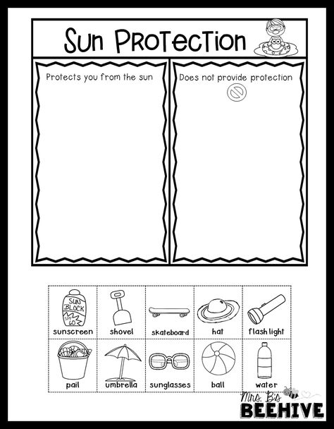 Mrs. B's Beehive: Next Generation Science Standards in Kindergarten Summer Safety Crafts, Summer Safety Activities, Sun Safety Activities, Ngss Kindergarten, Safety Lesson Plans, Science Safety, Kindergarten Organization, Ngss Science, Summer Safety