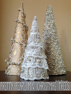 Pretty Pearl Mini Trees | www.diyheather.com/2013/11/pretty-… | Flickr Christmas Cones, Cone Christmas Trees, Christmas Tree Inspiration, Christmas Tree Crafts, Small Christmas Trees, Mini Christmas Tree, Mini Christmas, Christmas Tree Themes, Noel Christmas