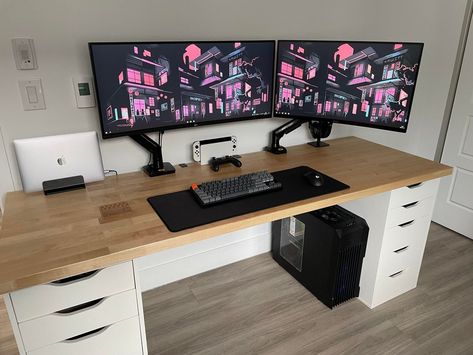 Alex Desk Setup, Ikea Countertop Desk, Karlby Desk, Gaming Battlestation, Ikea Alex Desk, Alex Desk, Alex Drawers, Office Layouts, Countertop Desk