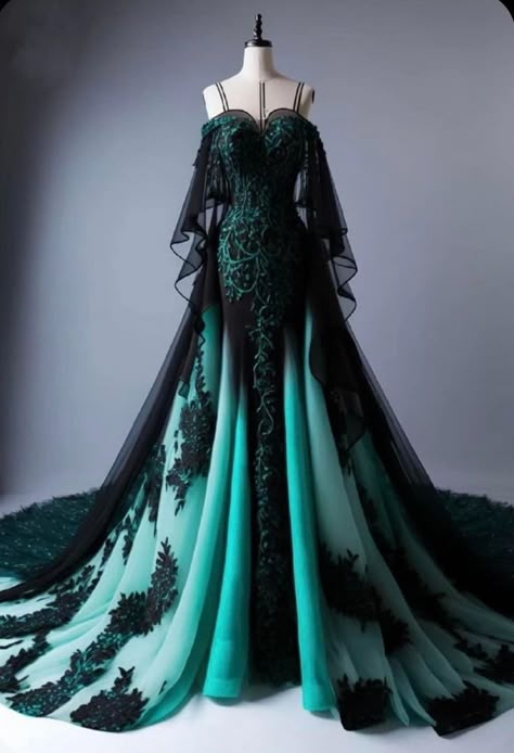 Dark Fantasy Gown, Fantasy Dresses, Fashion Illustration Dresses, Fantasy Gowns, Pretty Prom Dresses, Fairytale Dress, Black Wedding Dresses, Fantasy Dress, Gorgeous Gowns