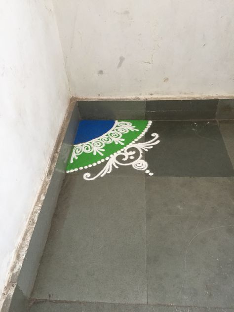 Random Rangoli in the corner of the office building.   #Rangoli, also known as… The Office Building, Rangoli Designs Photos, Rangoli Side Designs, Rangoli Colours, Rangoli Designs Latest, Simple Rangoli Designs Images, Simple Rangoli Border Designs, Diy Diwali Decorations, Colored Rice