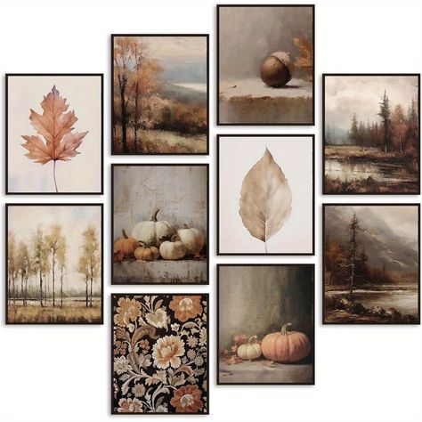 Faster shipping. Better service Fall Dining Room Wall Decor, Thanksgiving Gallery Wall, Fall Framed Art, Rustic Fall Decor Living Room, Living Room Fall Decorations, Gallery Living Room, Minimalist Fall Decor, Aesthetic Paper, Vintage Wall Art Prints