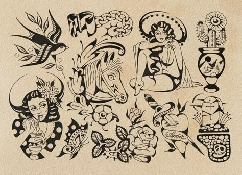 Traditional French Tattoo, Fineline Traditional Tattoo, Traditional Black Tattoo Flash, Trad Flash Sheet, Traditional Tattoo Art Flash, Traditional Folk Tattoo, Classic Tattoo Flash, Black Traditional Tattoo, Vintage Tattoo Flash