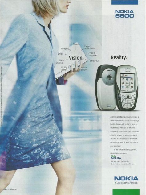 Nokia 6600 Magazine Ad (2003) Old Nokia, Y2k Magazine, Y2k Posters, Blue Y2k, Publicidad Creativa, Clubbing Aesthetic, Poster Ads, Old Phone, Old Ads