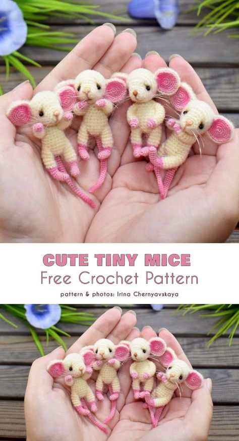 Cute Tiny Mice Free Crochet Pattern | Your Crochet Tiny Amigurumi, Amigurumi Minta, Crochet Mignon, Confection Au Crochet, Crochet Mouse, Crochet Animals Free Patterns, Crochet Amigurumi Free Patterns, Crochet Amigurumi Free, Crochet Animal Patterns