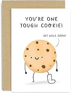 Old English Co. Funny Get Well Cards - 'Tough Cookie' Get Well Soon Gift - Cute Feel Better Card - Sympathy Speedy Recovery Card | Blank Inside Homemade Get Well Cards For Men, Cute Get Well Soon Drawings, Get Well Soon Cards Surgery Recovery, Get Well Soon Illustration, Get Better Soon Card Ideas, Hand Drawn Get Well Cards, Get Better Card Ideas, Get Well Cards Handmade Cute Ideas, Get Well Soon Handmade Cards