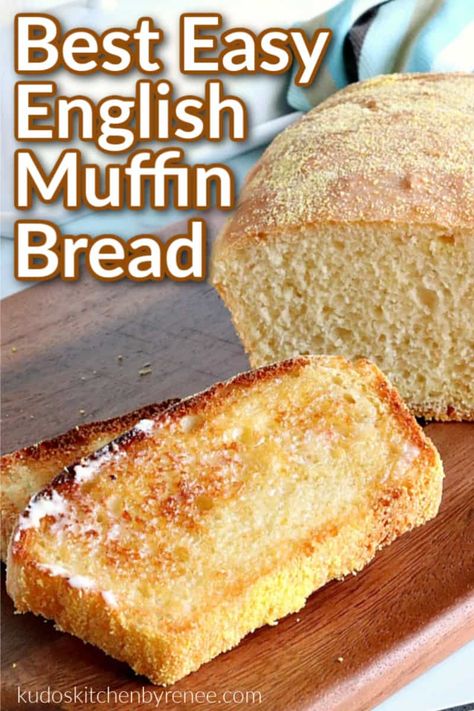 English muffin bread is everything you love about English muffins but in loaf form. This easy and delicious bread will soon become a breakfast staple! #yeastbread #englishmuffins #englishmuffinbread #breakfastbread #breakfast #brunch #kudoskitchenrecipes English Muffin Bread Recipe, English Muffin Bread, Homemade English Muffins, Artisan Bread Recipes, Muffin Bread, Best Bread Recipe, English Muffins, Bread Toast, Bread Machine Recipes