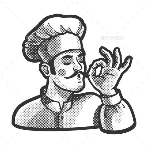 Bellissimo Gesture Chef Cook Sketch Vector Halftone Illustration, Halftone Pattern, Italian Chef, Pattern Vector, Shiva, Vault Boy, Graphic Art, Vector Illustration, Chef