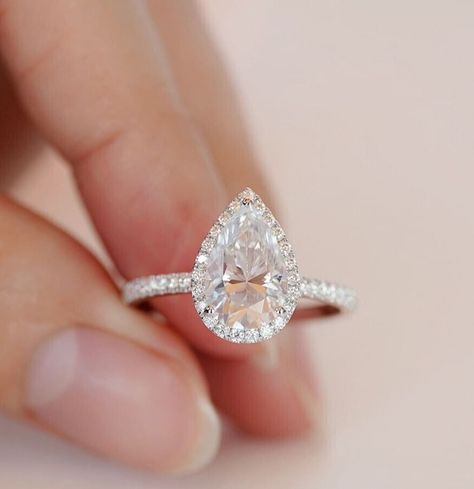 2.0 Ct Pear Cut Halo Engagement Ring CZ Diamond Ring Women 925 Sterling Silver Pear Shaped Halo Engagement Ring, Diamond Ring Women, Wedding Rings Teardrop, Pear Engagement Ring Halo, Moissanite Halo Engagement Ring, Pear Moissanite Engagement Ring, Pear Wedding Ring, Pretty Engagement Rings, Pear Cut Engagement Rings