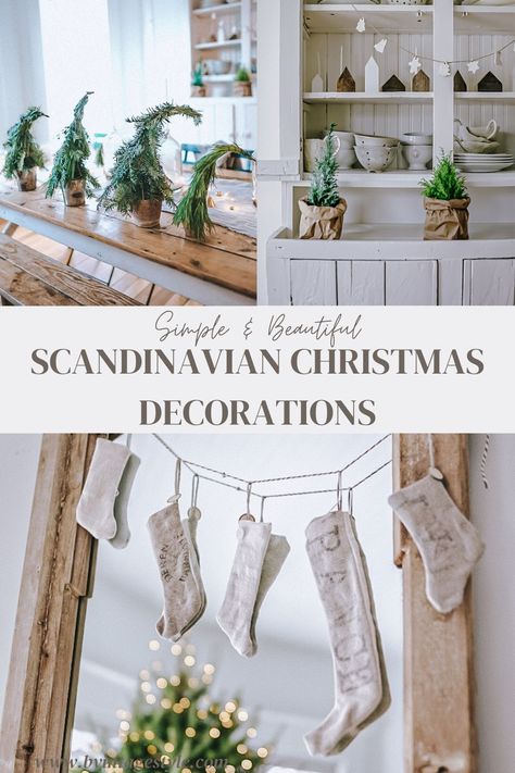 A Nordic Christmas is all about embracing nature and simplicity. Minimalistic decor, natural outdoor elements, Scandinavian Christmas decorations, and a touch of whimsy too. Get inspired with these 8 Ways to Have a Scandinavian Christmas! Nordic Christmas Decorations Inspiration, Vintage Scandinavian Christmas, Scandinavian Stockings Christmas, Scandinavian Christmas Table Decor, Scandinavian Christmas Traditions, Nordic Christmas Aesthetic, Diy Scandinavian Christmas Decorations, Scandinavian Christmas Decorations Diy, European Christmas Decor