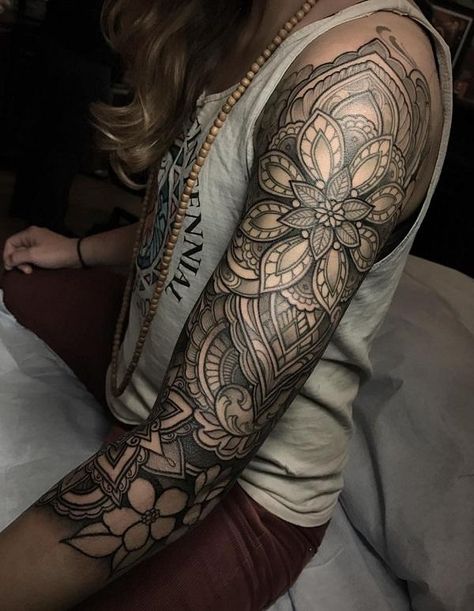 100+ Awesome Examples of Full Sleeve Tattoo Ideas | Cuded Feminine Mandala, Mandala Arm Tattoo, Nikko Hurtado, Mandala Sleeve, Girls With Sleeve Tattoos, Full Sleeve Tattoo Design, Tattoos Geometric, Japanese Sleeve Tattoos, Tattoos Skull