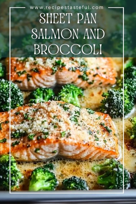 A healthy and delicious one-pan meal that's easy to prepare and packed with flavor. Enjoy flaky salmon paired with tender broccoli, all topped with garlic and Parmesan cheese. Broccoli With Garlic, Sheet Pan Salmon, Parmesan Salmon, Sheet Pan Meals, Pan Salmon, Salmon Recipes Baked Healthy, Salmon And Broccoli, Healthy Salmon Recipes, Easy Salmon Recipes