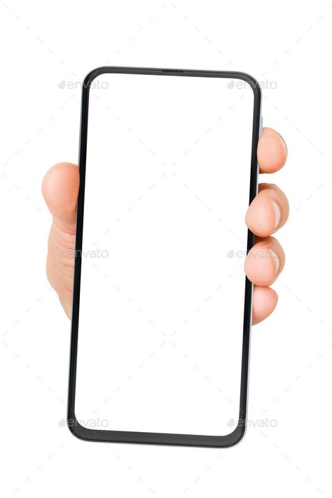 Hand holding cellphone with empty screen isolated on white by Ha4ipuri. Hand holding bezel-less cellphone with empty screen isolated on white background. #Affiliate #empty, #screen, #cellphone, #Hand Holding Cellphone, White Screen, Hunter Anime, Dynamic Poses, Hand Holding, Mirror Table, Oreo, White Background, Hold On