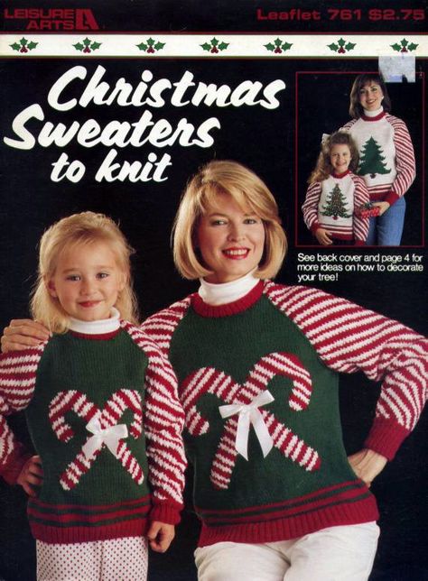 Holiday cheer with a touch of nostalgia celebrates garish knitwear from the 1940s to '80s Sweaters To Knit, Cat Christmas Sweater, Snowman Sweater, Quilt In A Day, American Threads, Couple Christmas, Ugly Christmas Sweaters, Vintage Knitting Patterns, Leisure Arts