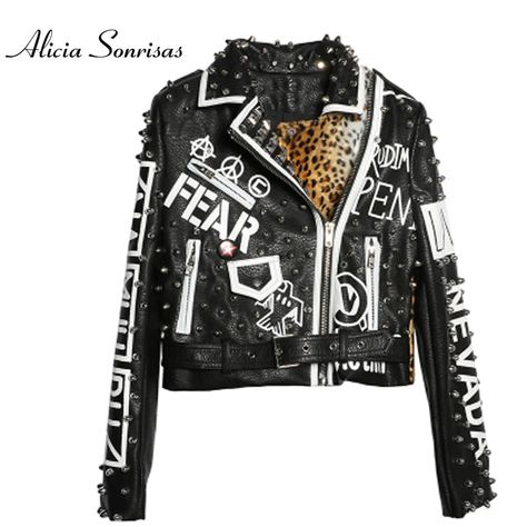 New 2017 Women Leather Jacket Heavy Rivets Leopard Printing Short Motorcycle Leather Long Sleeve Punk Rock Jackets AS6985 Punk Leather Jacket, Studded Leather Jacket, Leopard Jacket, Rock Outfit, Studded Jacket, Leopard Print Jacket, Pu Leather Jacket, Vegan Leather Jacket, Real Leather Jacket