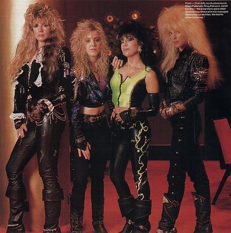 Vixen - Q 36, Sept 89 Rock Of Ages Costume Ideas, 80s Rock Fashion Women, 80s Glam Rock Fashion, 80s Rock Outfit, 80s Fashion Rocker, Rock Band Outfits, 80s Rock Fashion, 80s Glam Rock, Female Guitarists