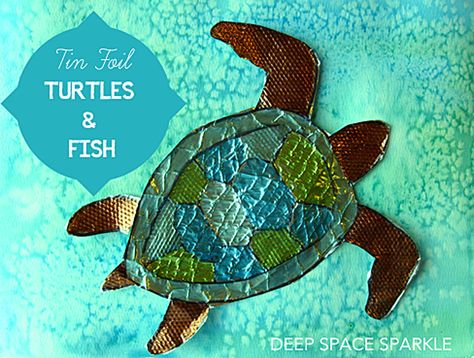 This lesson was inspired by a lesson in The Usborne Book of Art Projects. It was a huge hit with my third grade class. The lesson in the book focused on fish but I thought a sea turtle would look lovely swimming in the glittery waters. Here’s How: Creating the Background There are a couple … Fish Collage, Third Grade Art, Deep Space Sparkle, Sea Turtle Art, 2nd Grade Art, 4th Grade Art, 3rd Grade Art, Ecole Art, Elementary Art Projects