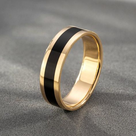 Latest Ring Designs, Wedding Ring For Him, Mens Gold Wedding Band, Black Wedding Band, Black Wedding Rings, Mens Gold Rings, Gold Wedding Ring, Men's Wedding Ring, Unique Wedding Bands