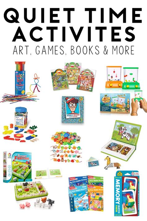 20+ Quiet Time Activities and Supplies - Busy Toddler Quiet Time Boxes, Morning Quiet Time, Quiet Games, Quiet Toys, Homeschool Preschool Activities, Quiet Play, Toddler Homeschool, Morning Activities, Quiet Time Activities