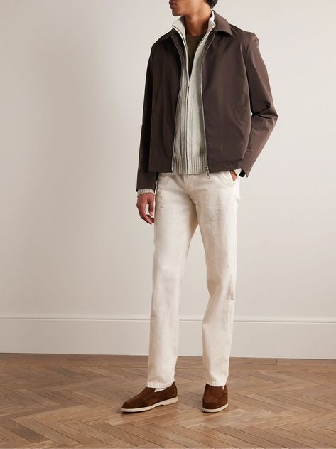 Loro Piana - Silk and Linen-Blend Zip-Up Cardigan Succession Fashion Men, Loro Piana Loafers Outfit Man, Loro Piana Summer Walk Outfit Man, Loro Piana Menswear, Quite Luxury Outfit Man, Gary Outfits, Loro Piana Shoes Outfit Men, Smart Casual Men Outfit 2024, Suitsupply Casual