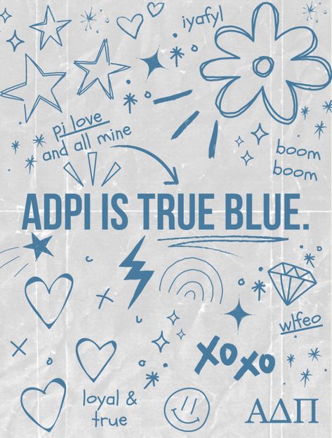 Adpi sorority graphic with blue doodles Wlfeo Adpi, Alpha Delta Pi Graphics, Sorority Tattoo, Senior Merch, Alpha Delta Pi Merch, Adpi Graphics, Sorority Recruitment Decorations, Blue Doodles, Sorority Instagram