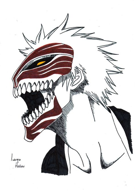 Anime Tats, Hollow Ichigo, Ichigo Hollow, Bleach Ichigo Bankai, Bleach Tattoo, Bleach Drawing, Bleach Anime Ichigo, Bleach Anime Art, Anime Drawing Books