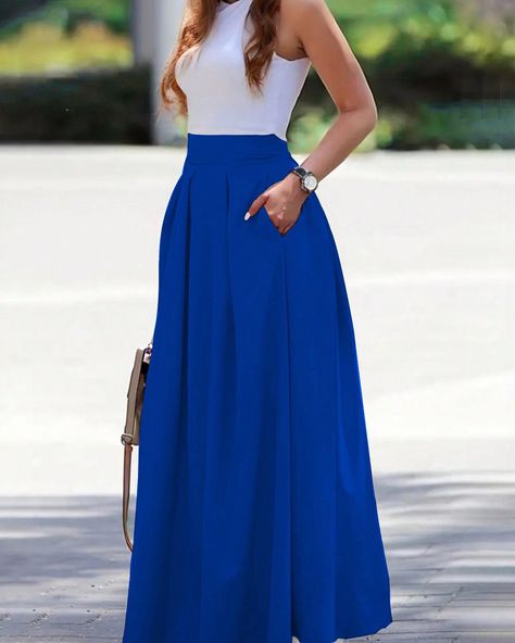 ✨Pre-order only, S(8) - XL(16)✨ ✨Price : 80k✨ Royal Blue Maxi Skirt Outfit, Royal Blue Skirt Outfit, Blue Maxi Skirt Outfit, Blue Skirt Outfits, Women Maxi Dresses, Royal Blue Skirts, Ombre Purple, Poplin Skirt, Blue Maxi Skirt