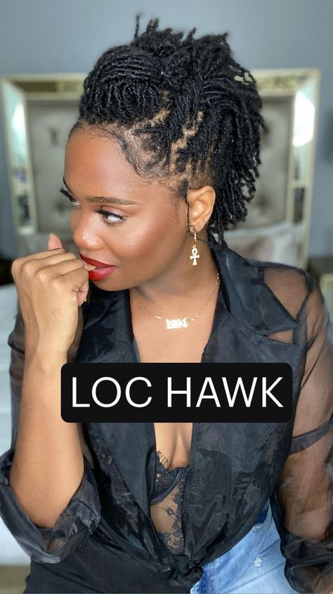 Sisterlocks Styles Long Hairstyles, Interlock Styles For Women, Loc Styles Medium Mohawk, Microlocs Mohawk, Afrocentric Loc Styles, Mohawk Sister Locs, Short Micro Loc Styles For Women, Microloc Hairstyles For Wedding, Formal Micro Loc Styles