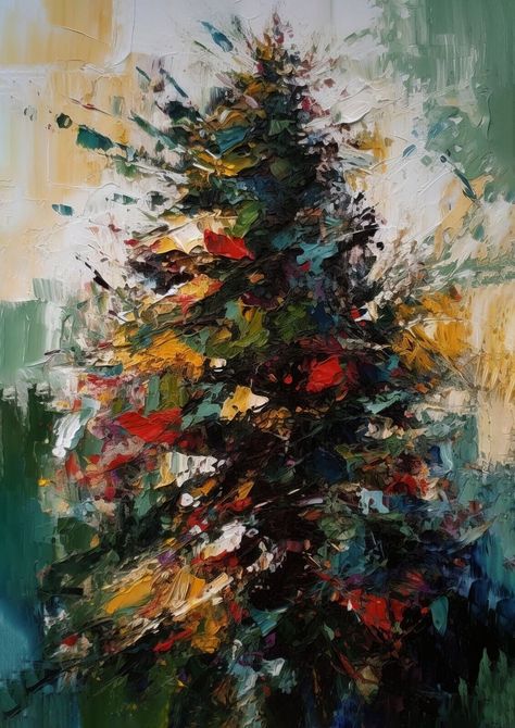 Abstract Oil Painting Print - Vibrant Christmas Tree Art 5" x 7" | eBay Christmas Art Painting Acrylic Abstract, Abstract Christmas Painting Acrylic, Abstract Christmas Tree Painting, Christmas Abstract Paintings, Oil Pastel Christmas Tree, Abstract Winter Painting, Acrylic Christmas Cards, Painted Christmas Cards Acrylics, Abstract Christmas Painting