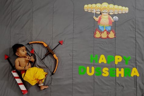 Dussehra baby photography - Rama - Raavan dahan -- #niVRiti Creative Monthly Baby Photos, Monthly Baby Photos Boy, Diwali Photoshoot Ideas, Diwali Photoshoot, Baby Photography Backdrop, Baby Boy Newborn Photography, Baby Milestones Pictures, Monthly Baby Pictures, Make Up Halloween