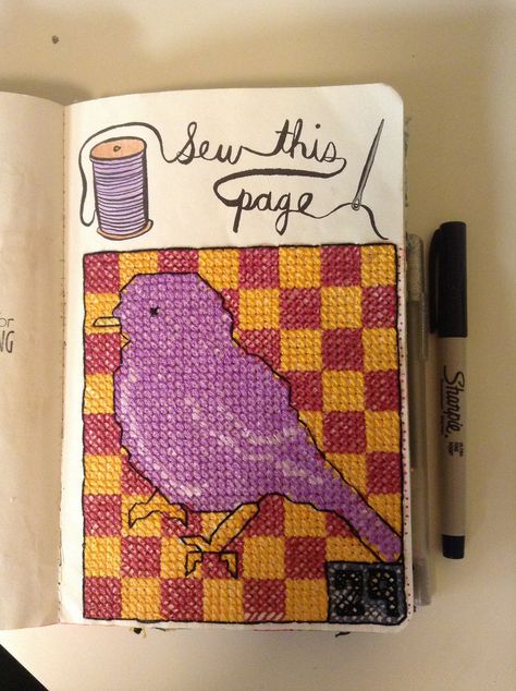 Wreck this journal - sew this page! Birdie cross stitch Smash Book Inspiration, Keri Smith, Create This Book, Smash Journal, Bullet Journal Notes, Drawing Journal, Wreck This Journal, Cute Journals, Art Journal Techniques