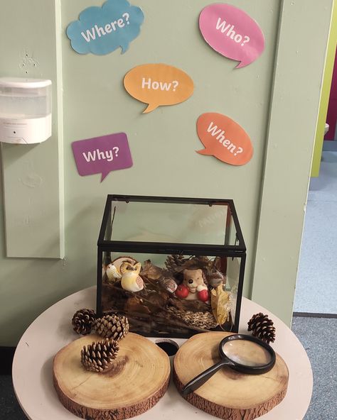 Our class curiosity cube is fantastic for sparking lots of communication between our little ones. Curiosity Box Ideas Eyfs, Autumn Curiosity Cube, Curiosity Box Ideas, Curiosity Cube Eyfs Ideas, Investigation Station, Curiosity Approach Eyfs, Colourful Semantics, Infant Toddler Classroom, Atelier Ideas