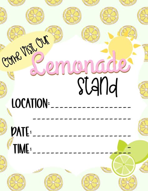 Lemonade Stand Shirt Ideas, Lemonade Stand Sign Printable, Kid Lemonade Stand, Lemonade Stand Ideas Diy Signs, Lemonade Stand Names, Lemonade Stand Printables Free, Lemonade Stand Poster Ideas, Lemonade Stand For Kids, Lemonade Menu