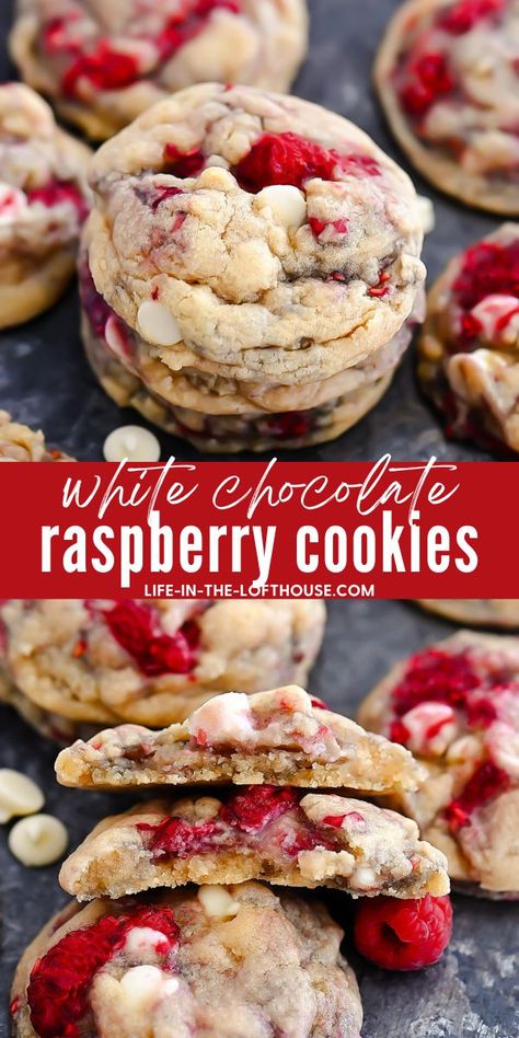 White Chocolate Raspberry Cookies White Chocolate Raspberry Cookies, Chocolate Raspberry Cookies, White Chocolate Cookie Recipes, Raspberry White Chocolate Cookies, Raspberry Cookie Recipes, Raspberry Cookie, Buttery Sugar Cookies, Raspberry White Chocolate, Cookie Platter