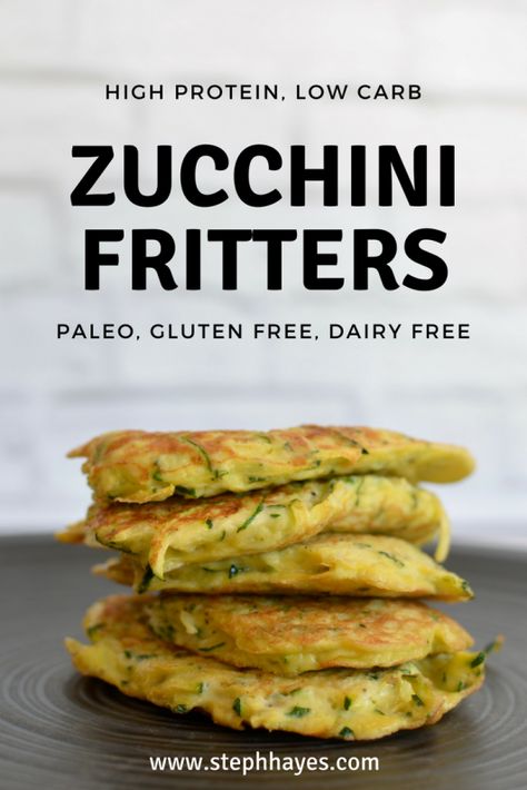 High Protein Zucchini Fritters, High Protein Low Carb Dairy Free Meal Prep, High Protein Fritters, Protein Zucchini Recipes, High Protein Paleo Breakfast, High Protein Zucchini Recipes, High Protein Low Carb Vegetarian Recipes, High Fiber Low Carb Recipes, Low Carb High Protein Vegetarian Recipes