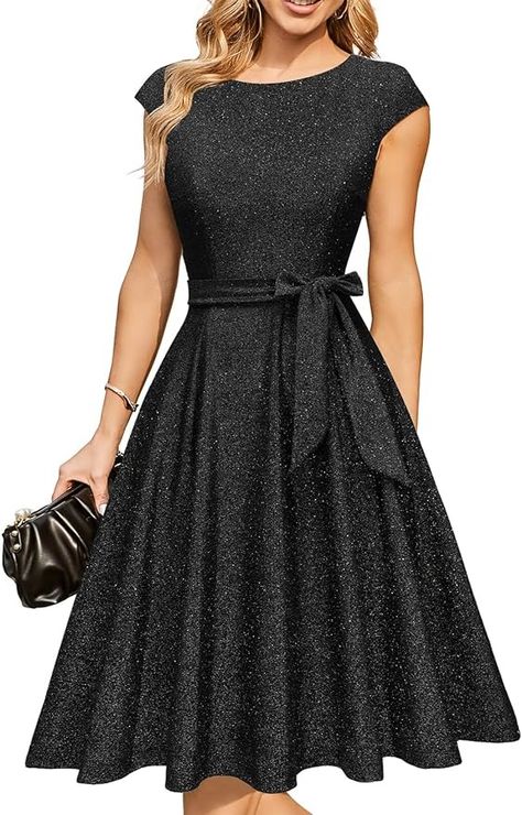 DRESSTELLS Cocktail Dresses for Women, 2023 Vintage Christmas Party Holiday Dress, Modest Fall Winter Wedding Guest Formal 1950s Church Bridesmaid Dress Navy XL at Amazon Women’s Clothing store Cocktail Dress Modest, Formal Wedding Guest Dresses, Black Glitter Dress, Dress Formal Wedding Guest, Wedding Guest Dresses For Women, Vintage Party Dress, Renewal Ceremony, Vestidos Retro, Formal Wedding Guest Dress